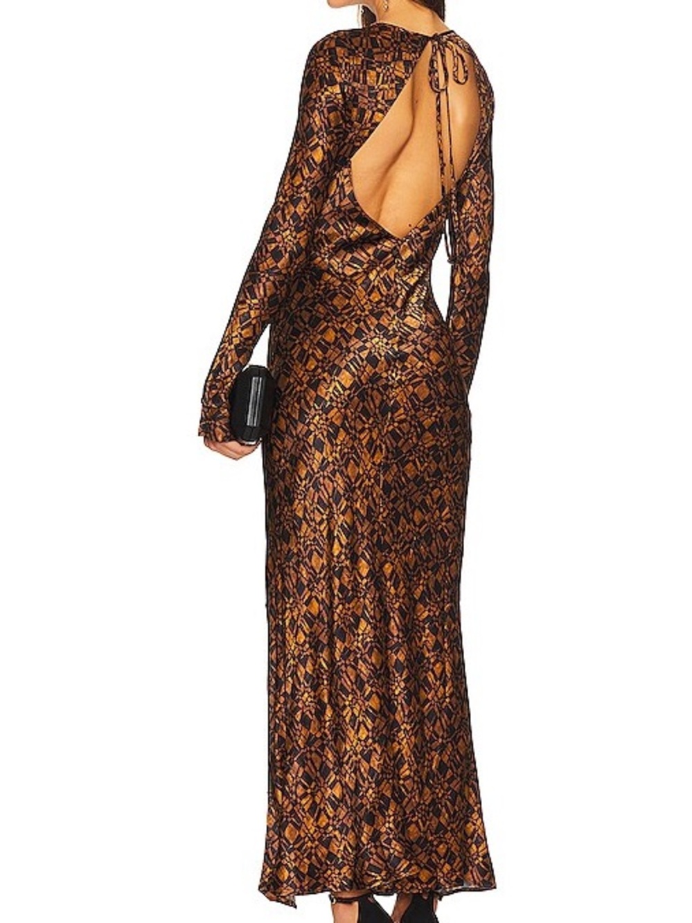 Bec + Bridge Checkmate Long Sleeve Maxi Dress Printed Open Back